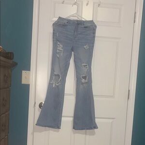 American Eagle Outfitters Ripped Flare Jeans - Blue